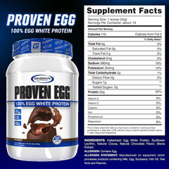 Gaspari Proven Egg protein chocolate powder canister with scoop for post-workout recovery.
