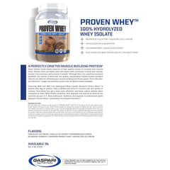 Gaspari Proven Whey hydrolyzed isolate label close-up shows RBST-free protein