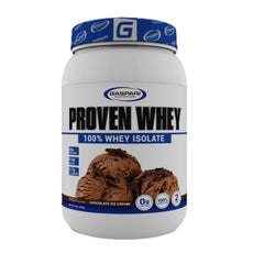 Gaspari Proven Whey bottle showing hydrolyzed whey isolate for lean muscle support