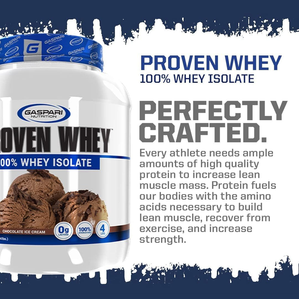 Gaspari Proven Whey chocolate ice cream flavor image with indulgent yet clean nutrition