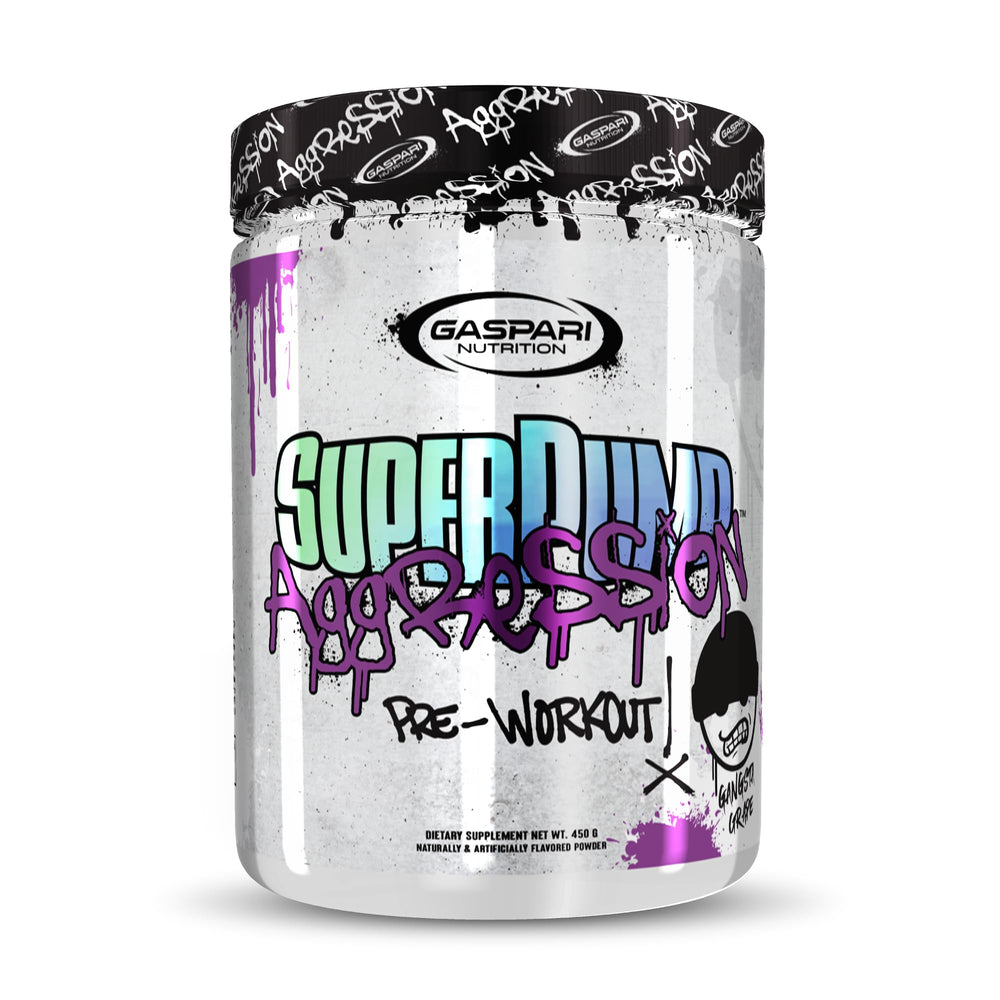 Gaspari SuperPump Aggression bottle front showing energy-boosting pre-workout formula