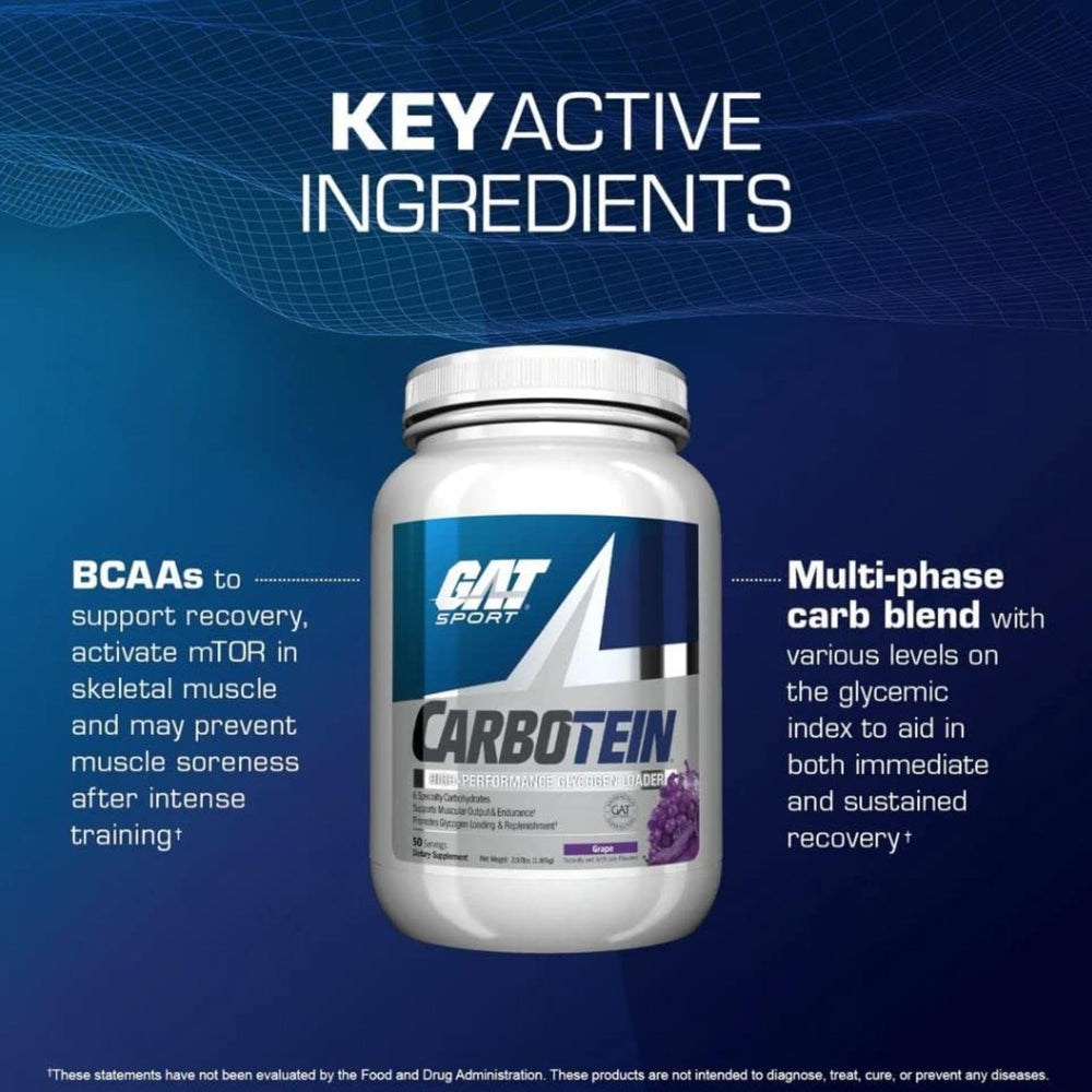 GAT SPORT Carbotein grape container on shelf speeds decision making.