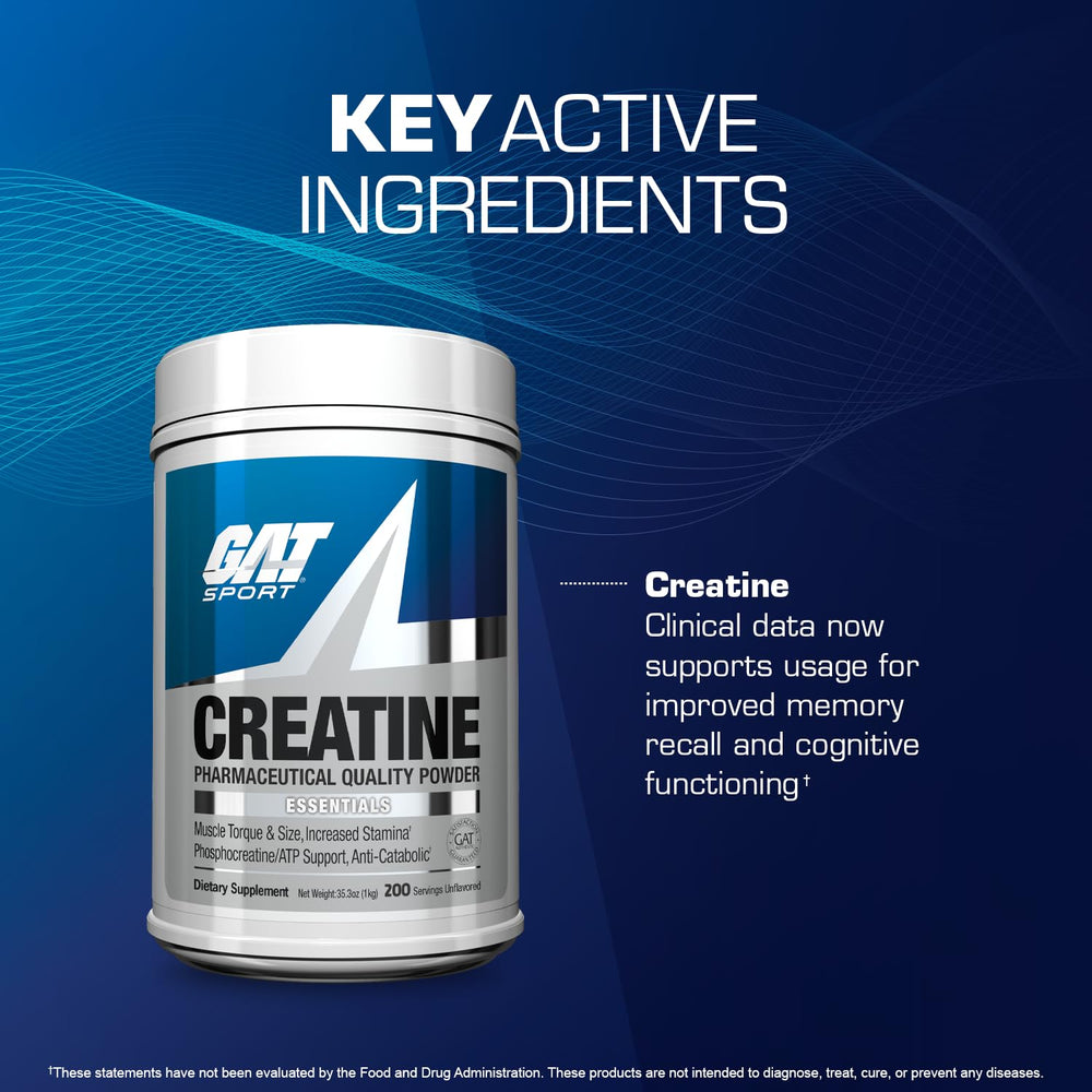 Pouring GAT SPORT Creatine powder into a shake for quick hydration