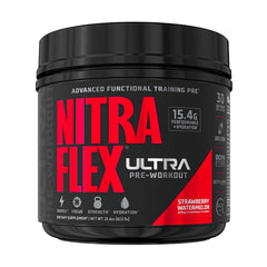 GAT SPORT Nitraflex Ultra tub label highlights a powerful pre-workout formula.