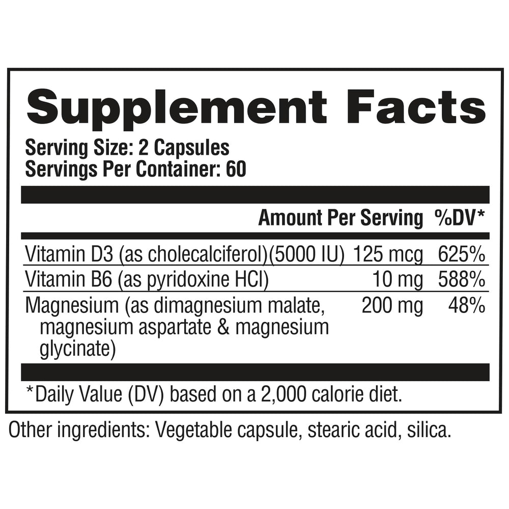 GAT SPORT Pro Magnesium bottle side label highlighting D3 and B6 cofactors.