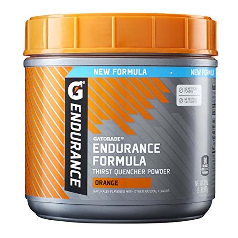 Gatorade Endurance Formula close-up highlights orange flavor and electrolyte blend.