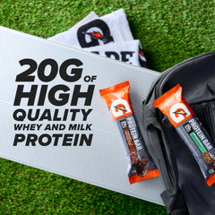 Gatorade Whey Bars on gym counter ideal for immediate recovery after training.