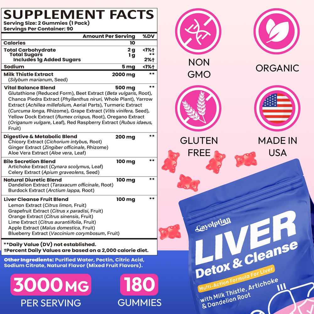 Gayolptian Liver Detox Gummies USA-made badge and packaging emphasis