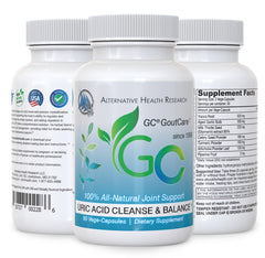 GC GoutCare label close-up featuring turmeric and celery seed ingredients