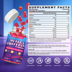 Geeoasis Whey Protein Gummies four-gummy serving highlights easy protein boost.