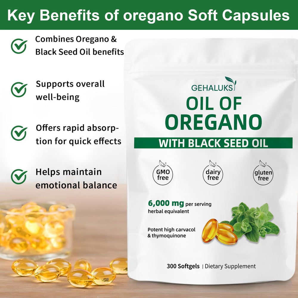 GEHALUKS dual-ingredient formula oregano oil and black seed oil in softgels