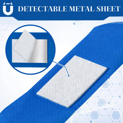 Geiserailie blue 3x1-inch bandage with non-stick pad on wound area.