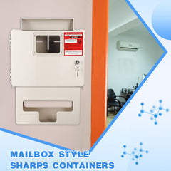 Geiserailie sharps warning label on cabinet for hazard awareness