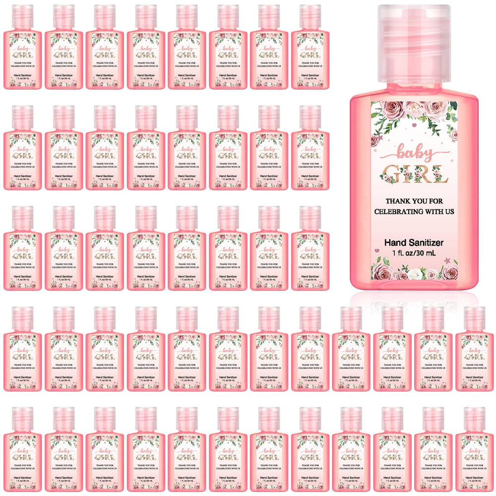 Gejoy baby shower hand sanitizer with pink flowers sticker design for elegant guest favors