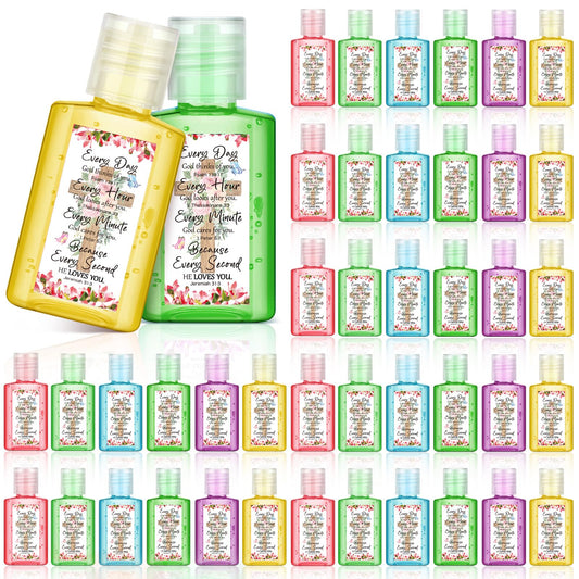Gejoy Bible Verse sanitizer with flower pattern, compact 1oz for on-the-go cleaning.