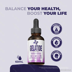 Gelatide Advanced Formula bottle emphasizing upgraded balance support