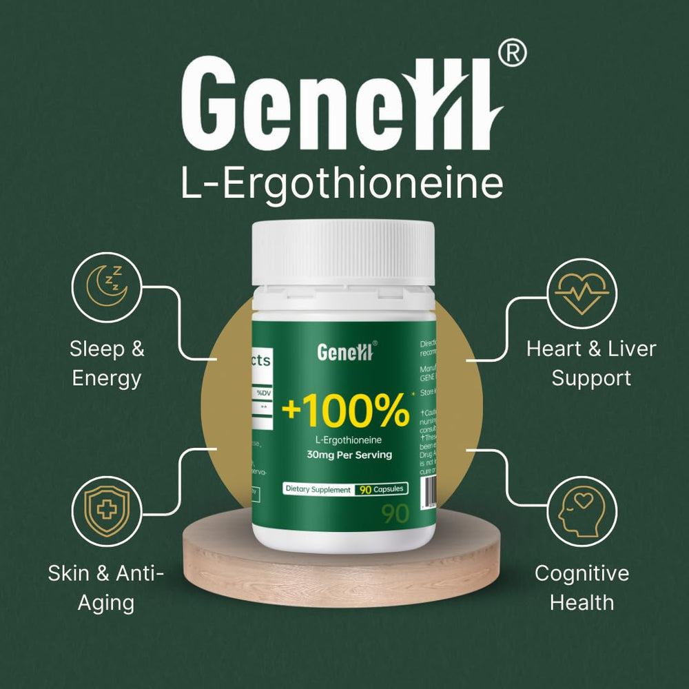 GENEIII Ergothioneine capsule closeup highlights high-purity capsules for daily use.