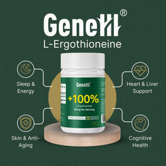 GENEIII Ergothioneine capsule closeup highlights high-purity capsules for daily use.