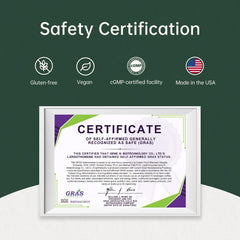 NSF and cGMP quality seals signaling manufacturing safety and purity.