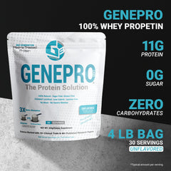GENEPRO GEN. 3 unflavored powder poured into a glass for mixing