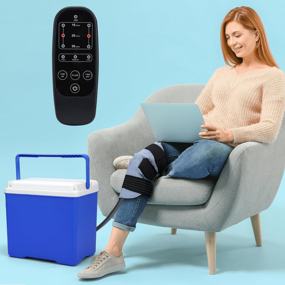 General Armor knee ice machine setup demonstrates quick, plug-and-play setup for post-op cold therapy.
