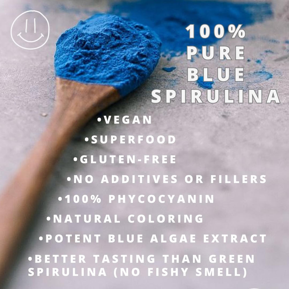 Generic blue spirulina powder close-up texture showing pigment.