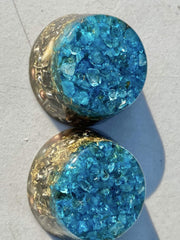Generic Blue Topaz orgonite ingredients form a striking centerpiece for meditation