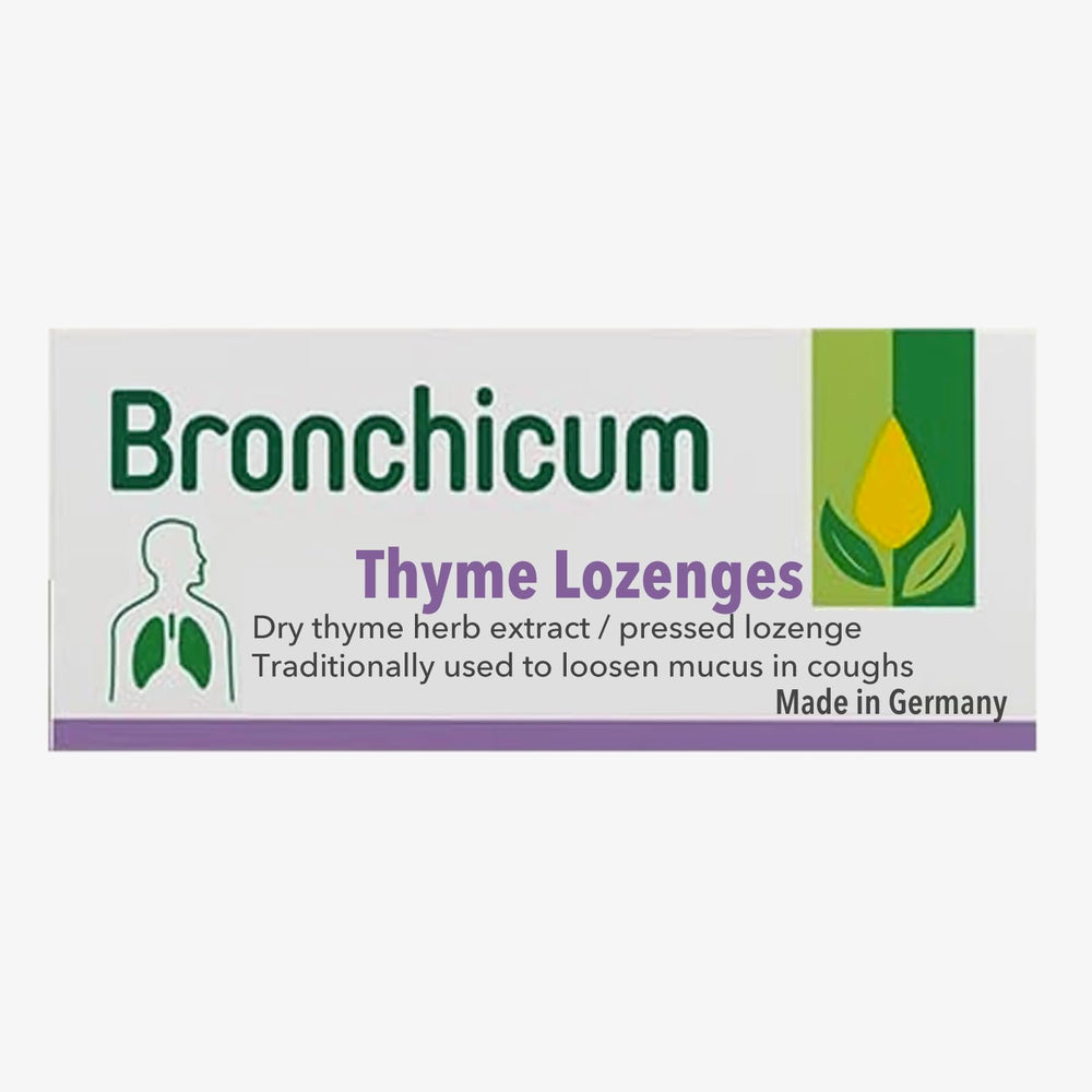 Bronchicum Thymian Thyme lozenge packaging showing a natural cough relief option