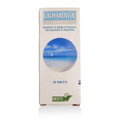 Generic Calmanervin tablets bottle front showing calm mood and visual focus on the product.