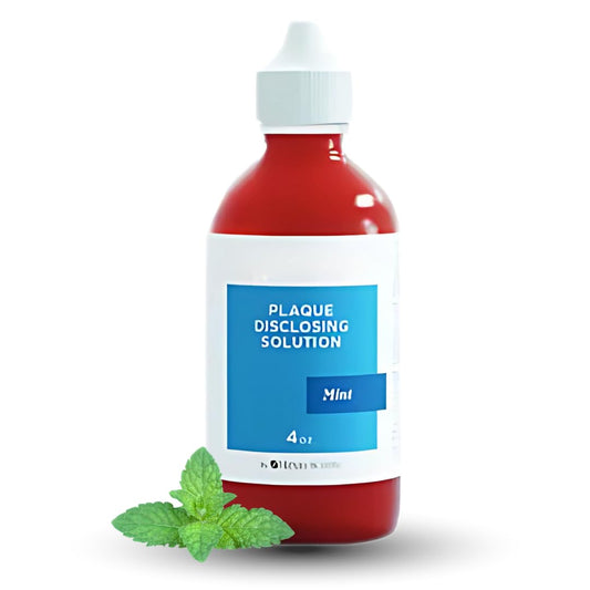 Generic Disclosing Solution bottle with mint flavor for kids and adults.