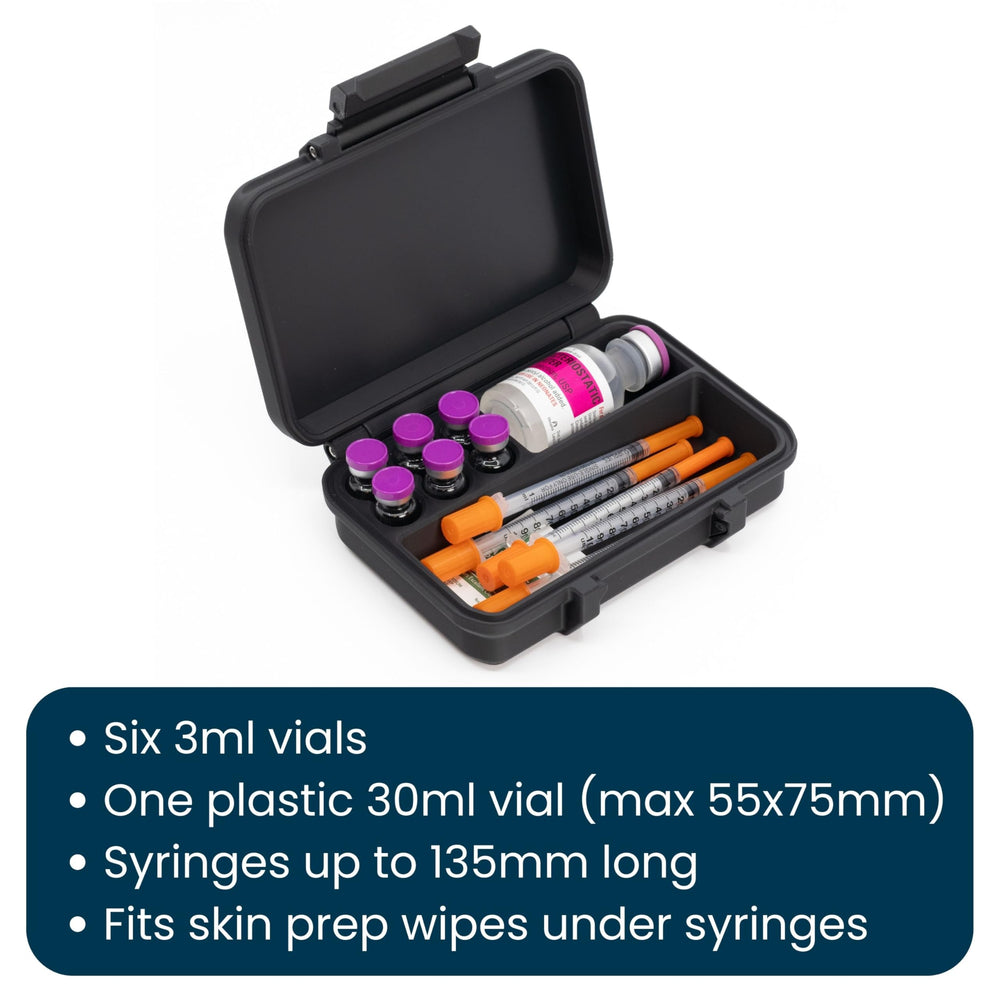 Generic Dual 3ml/30ml case shows syringe space for compact prep
