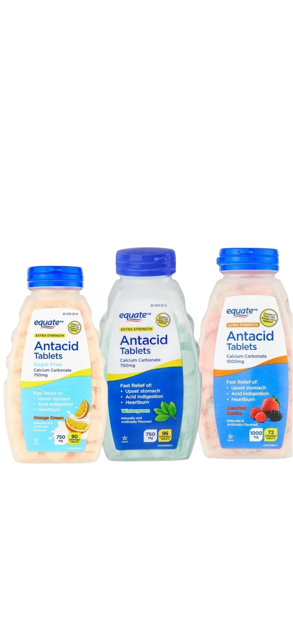 Generic Equate orange cream chewable tablets, sugar-free and quick to use.