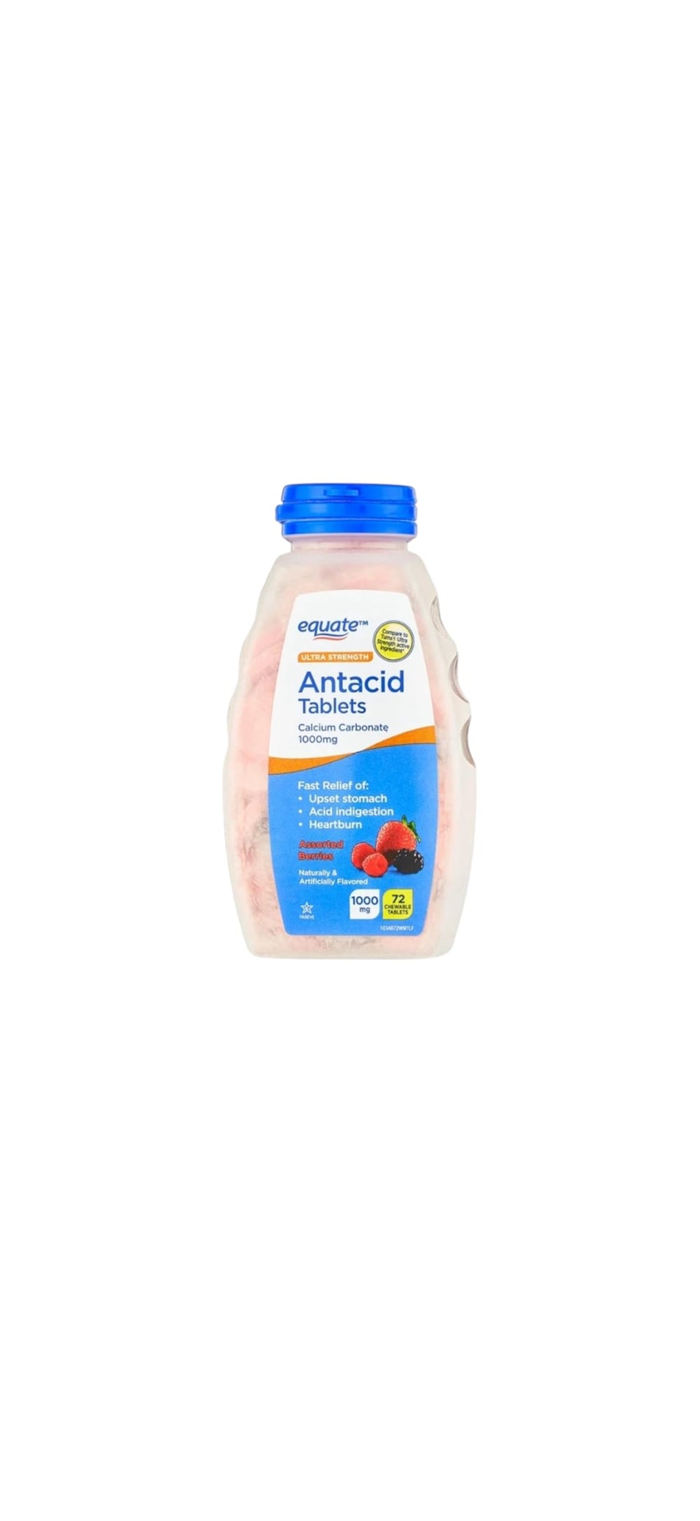 Sugar-free relief chewables from Generic Equate for flavorful use.
