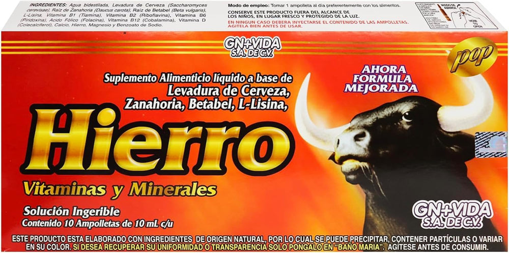 Generic Hierro liquid iron ampoules on packaging for easy daily use