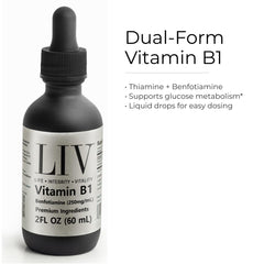 Generic LIV Vitamin B1 Liquid dropper showing easy sublingual dosing