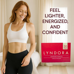Generic Lyndora Advanced Formula bottle being poured with ready-to-take capsules.