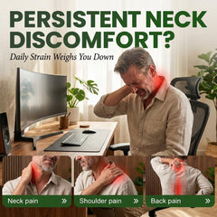 Generic neck massager with heat, back view, steady warmth for travel.