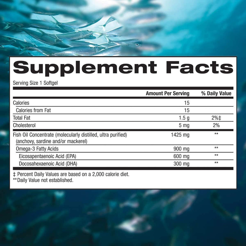 Generic Omega-3 enteric softgel bottle for smooth dosing and reduced aftertaste.
