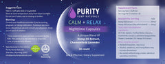 Generic Purity Hemp Naturals Calm + Relax nightcaps on a nightstand for bedtime ritual