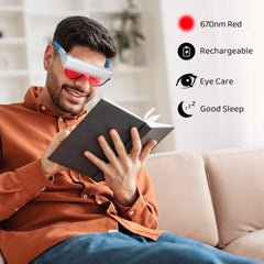 Generic red light therapy glasses charging cable included for cordless use.