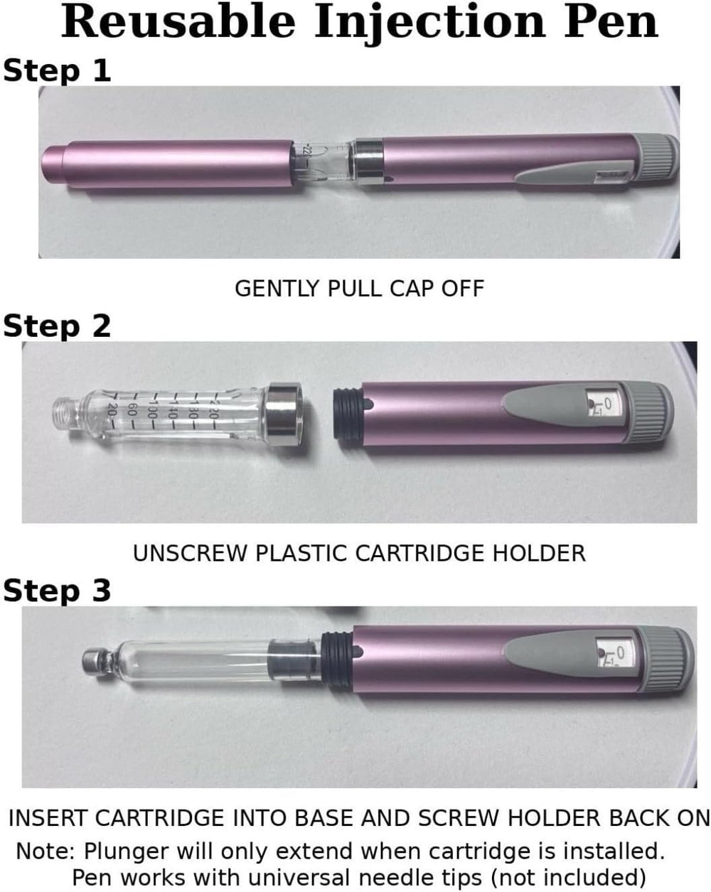 Generic reusable injection pen violet with cartridge dose setting close-up for precise control.