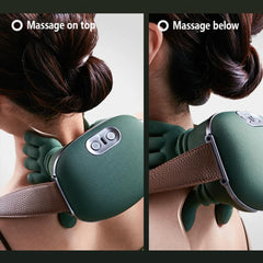 Generic simulation hand neck massager green side view shows wireless portability.
