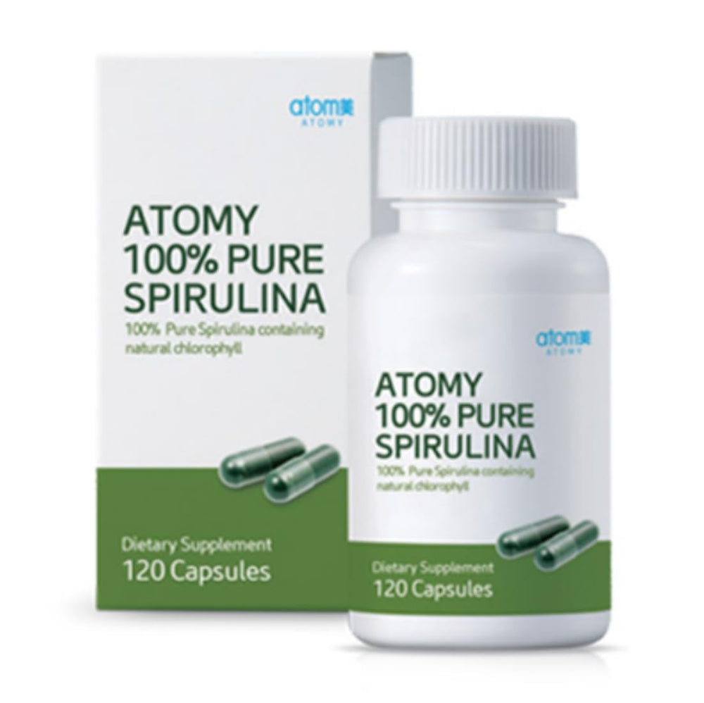 Generic Spirulina bottle with capsules for daily nutrition support.