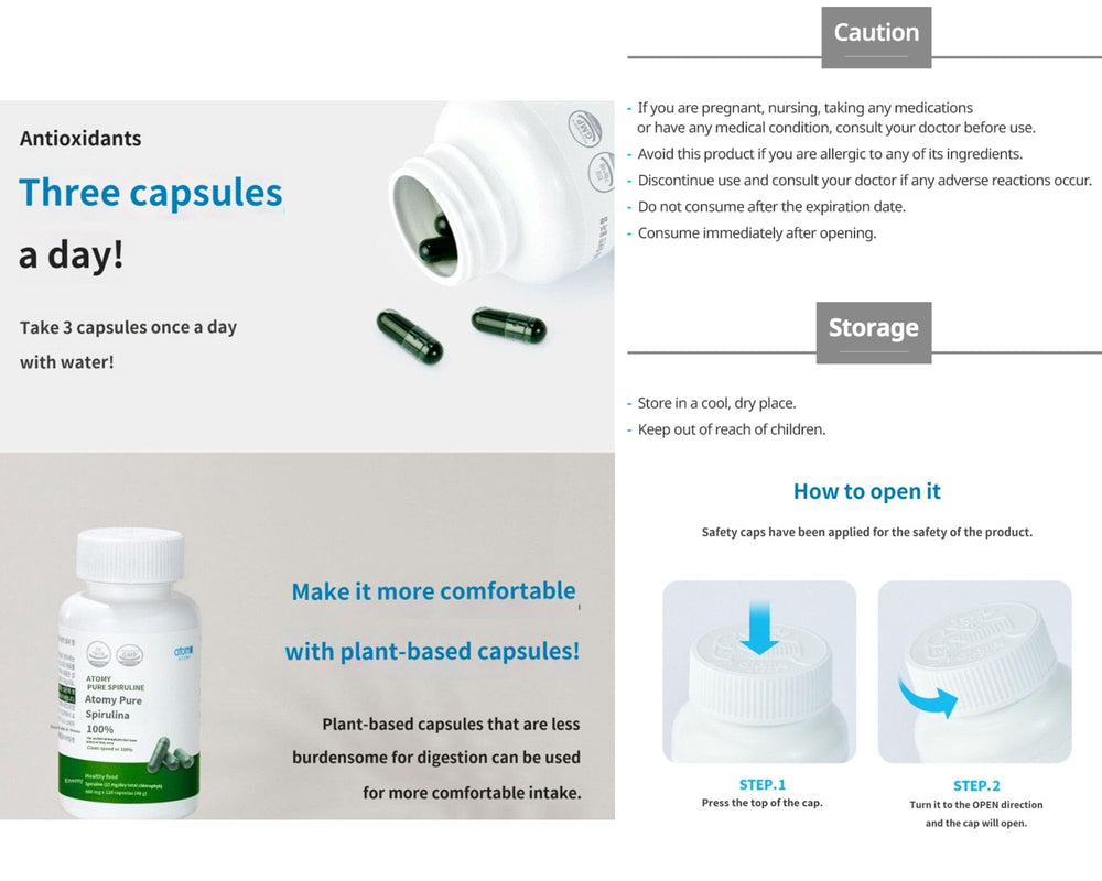 Generic Spirulina packaging highlights chlorophyll-rich formula.