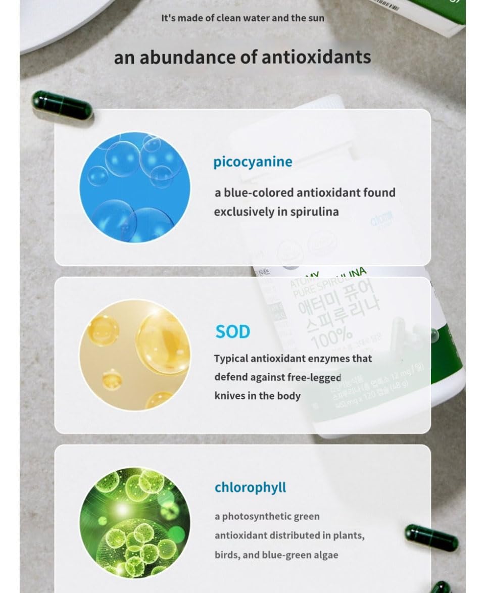 Generic Spirulina packaging front promoting convenient, repeatable use.