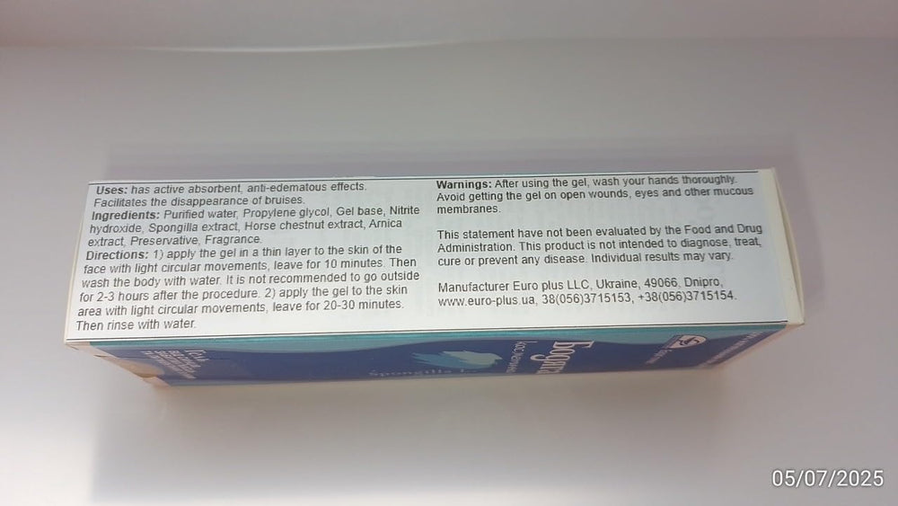 Generic Spongilla tube packaging displaying usage details and product information.