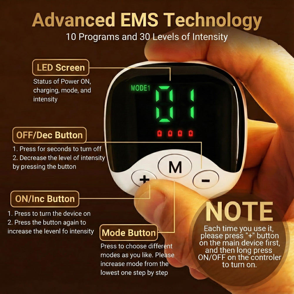 Generic TENS & EMS Adjustable Modes Dial highlighting customizable comfort
