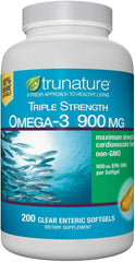 Generic Triple Strength Omega-3 bottle with 200 enteric softgels for daily wellness.