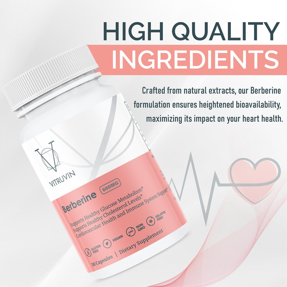 Generic Vitruvin Berberine 600mg gelatin-free capsule showcased with clean packaging