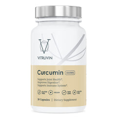 Generic Vitruvin Curcumin 500mg capsule close-up with potential joint support.